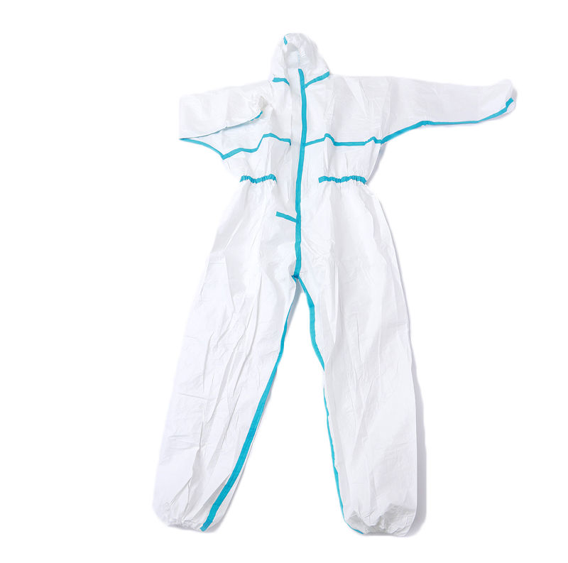 Disposable Microporous Coverall with Taping PPE Blue Taped White Coveralls