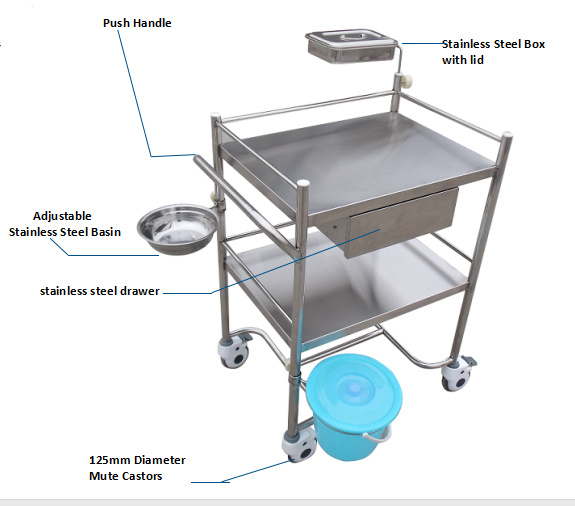 Stainless Steel Dressing Trolley with Two Layers