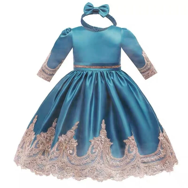 Send a Headdress High-End Luxury Dress Dress Baby Girl Party Dress Children Dress Christmas Long-Sleeved Dress Children Garment Christmas Clothing Royal Dress