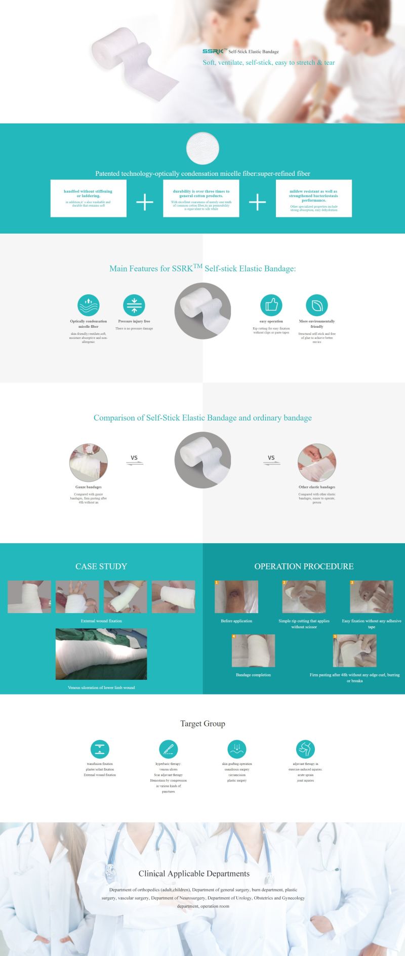 Bandage Medical Bandage Sport Bandage Self-Stick Elastic Bandage Easy to Stretch&Tear, Ventilate