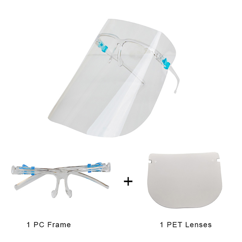 Reusable Transparent Protective Splash Isolation Full Transparent Faceshield with Glasses Frame