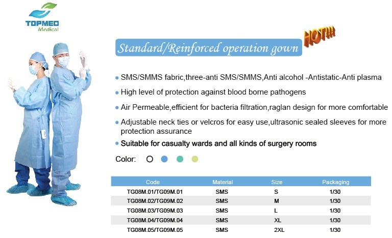 Green Color SMS/SMMS/Smmms Reinforced Surgical Gown Waterproof Surgical Gown