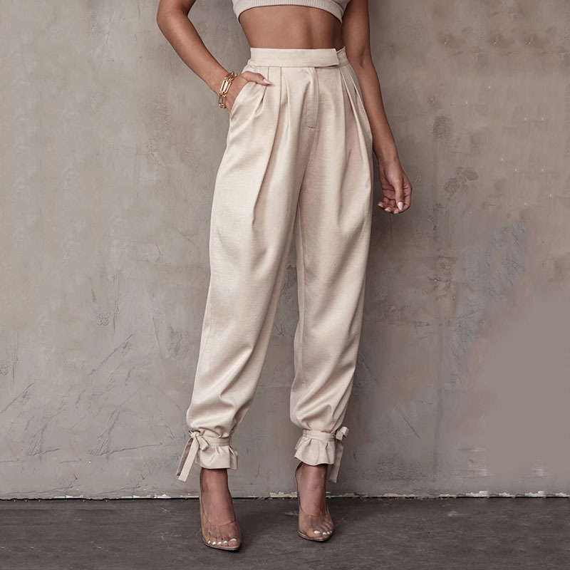 Women's High-Waisted Harem Pants with Bandages and Wide Loose Casual Autumn and Winter