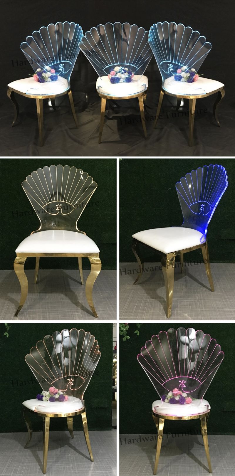 Transparent Clear Acrylic Back Metal Frame Hotel Chairs for Sale