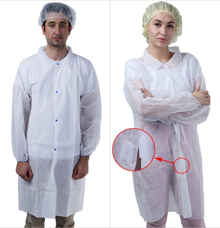 White Wholesale Non Woven Waterproof Anti Static Disposable Lab Coat with Velcro Closure