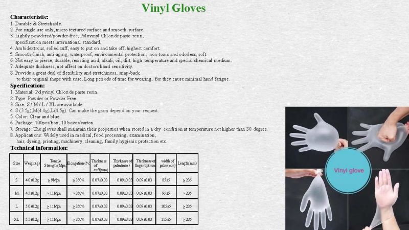 Disposable 100% Vinyl Gloves Powder Free Clear Medium Small Large XL Extra Large