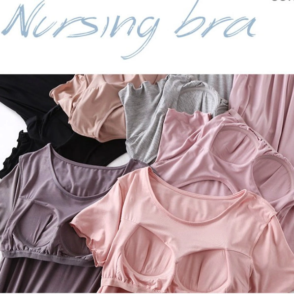 100% Cotton Women Plus Size Dresses Built in Bra Casual Nursing Bra Dress