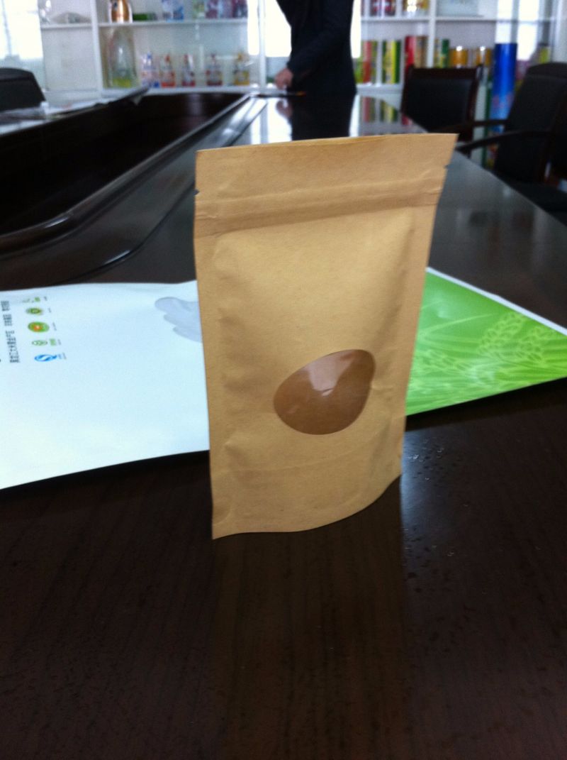 Kraft Paper Stand up Zipper Bag, Printing on Kraft Paper Directly, Clear Transparent Window.