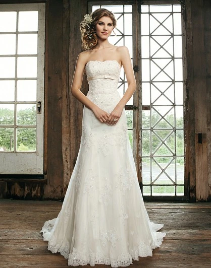 Empire Sleeveless Lace Bridal Dress A Line Tulle Lace Wedding Dress