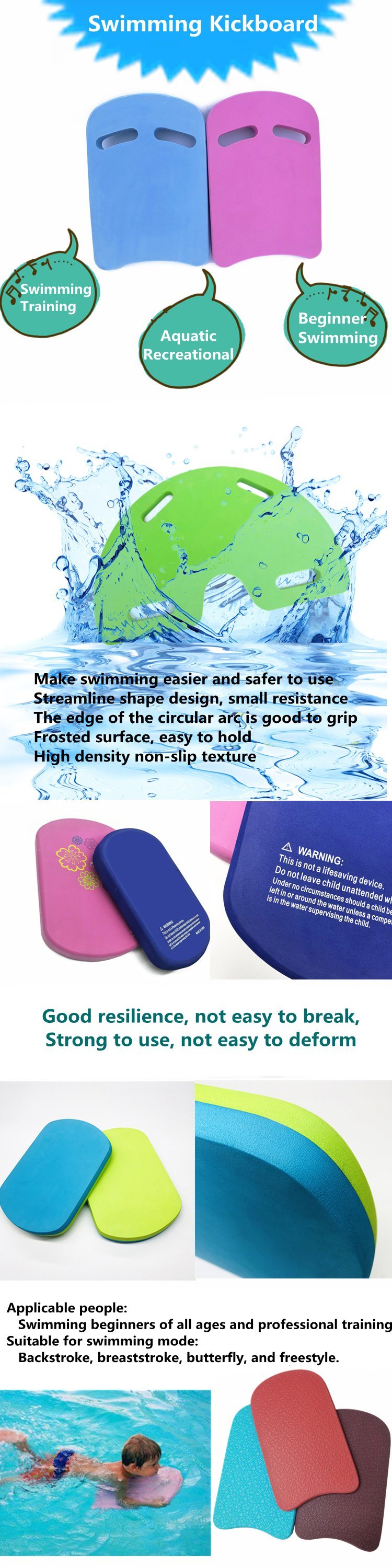 Sports Adults Safety Pool Swimming Kickboard Waterproof Body Board