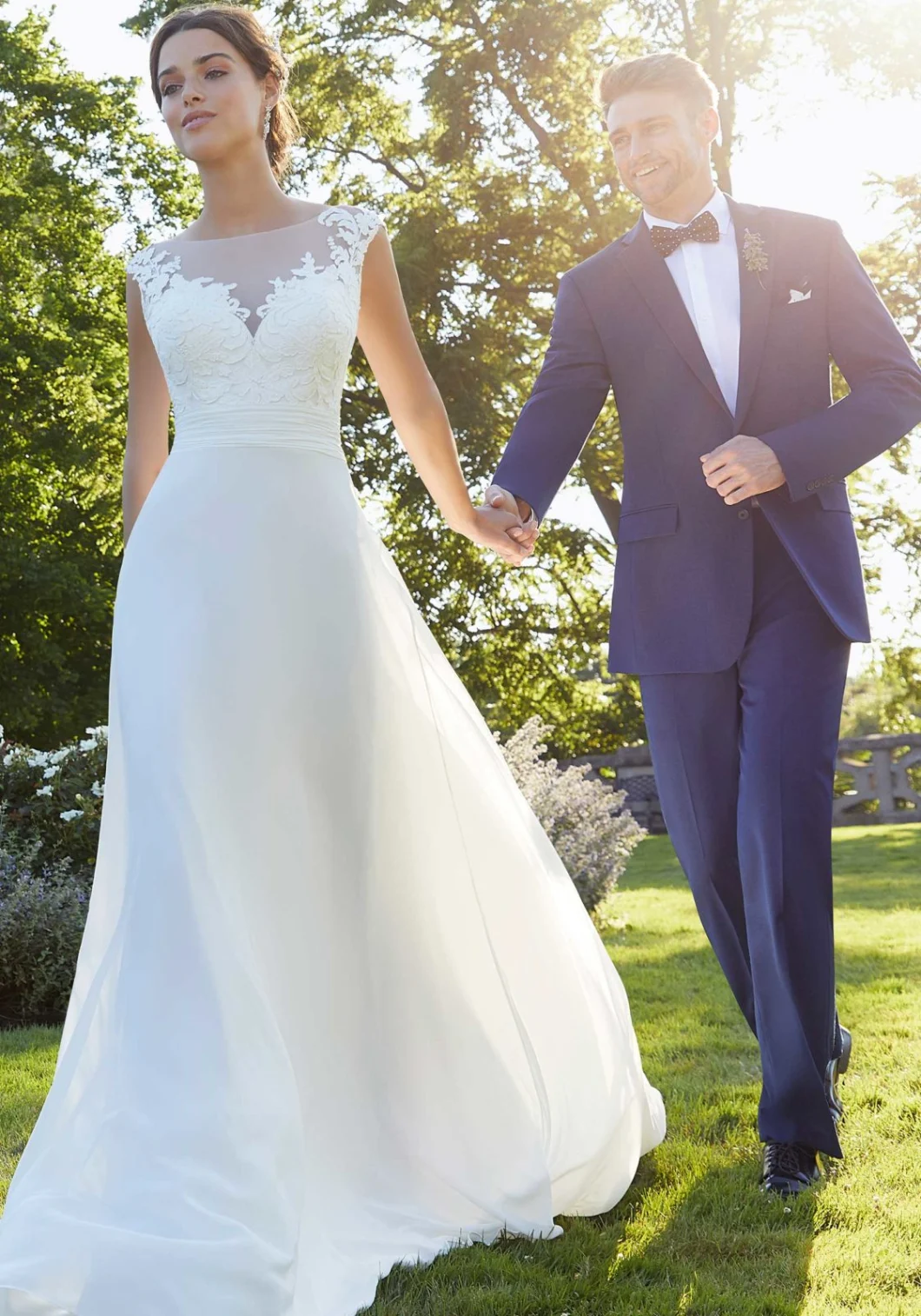 Sheer Net Lace Wedding Dresses Chiffon Beach Plus Size Bridal Wedding Dress