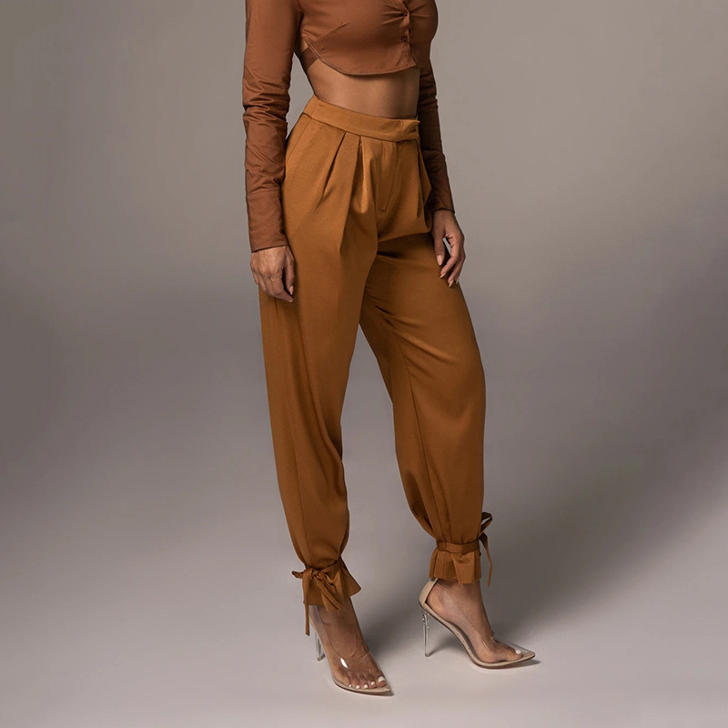 Women's High-Waisted Harem Pants with Bandages and Wide Loose Casual Autumn and Winter