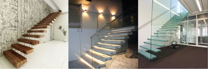 Prima Safety Tempered Glass Handrail Timber Step Floating Staircase