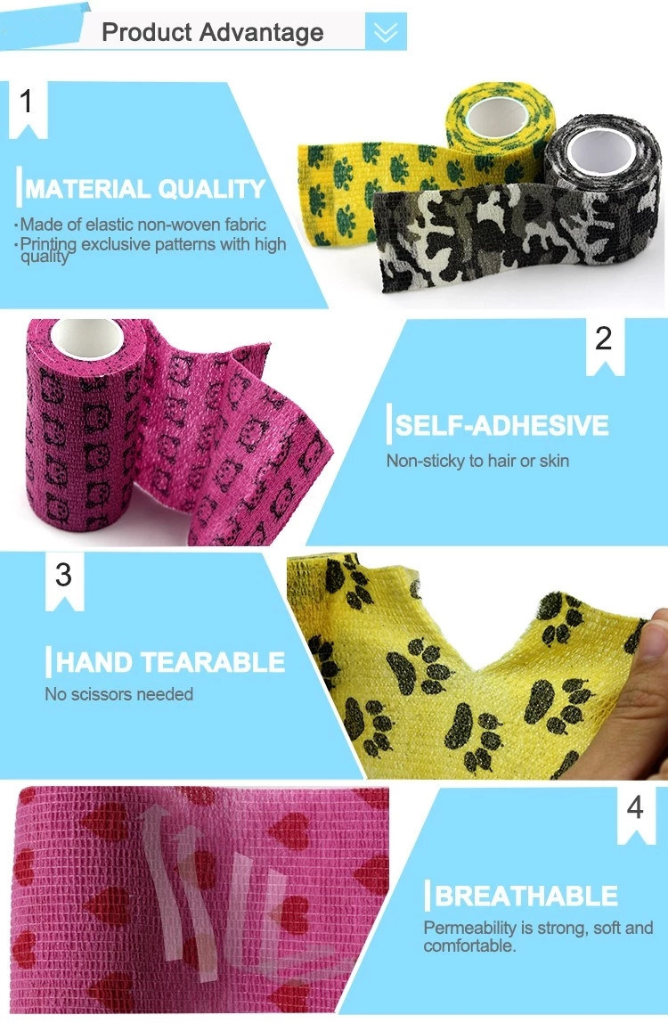 Adhesive Animal Flower Custom Colored Printed Elastic Sports Self-Adhesive Crepe Bandage