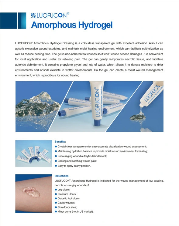 FDA CE Medical Amorphous Hydrogel Dressing for Wound Care/ Donor Sites/ Burns/ Ulcers
