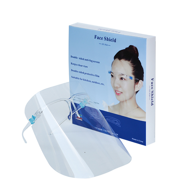 Reusable Transparent Protective Splash Isolation Full Transparent Faceshield with Glasses Frame