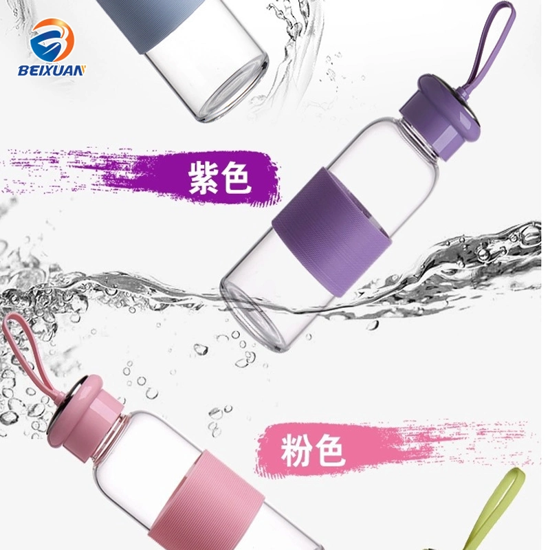 420ml Large Glass Bottle Silica Gel Cover Glass Water Bottle Customize Logo