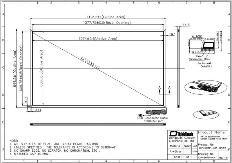 China IR Touch Screen Manufacturers 49'' Interactive Touch Screen with Tempered Glass