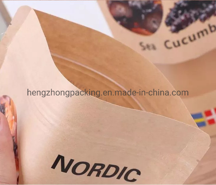 Customized Stand up Pouch Ziplock Kraft Paper Bag Biodegradable Customized Snack Packaging