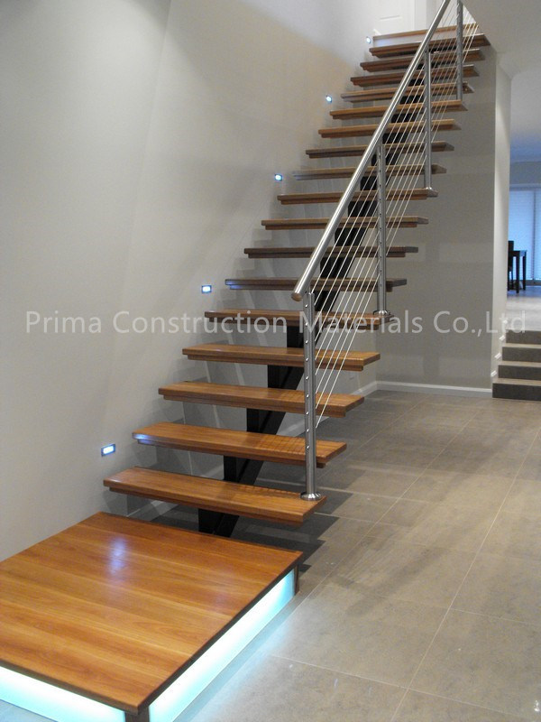 Modern Simple Staircase Design Wooden Treads Single Stringer Straight Stairs