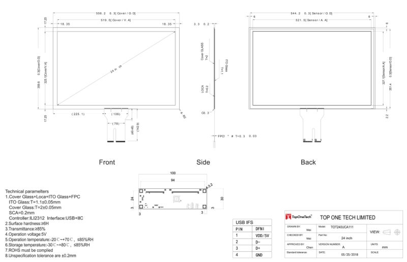 Inexpensive High Quality 24 Inch Pct Touchpanel Screen Fast Sensitive Response Break-Resistant Water Proof Tempered Glass for Kiosk Usage Air Optical Bonding