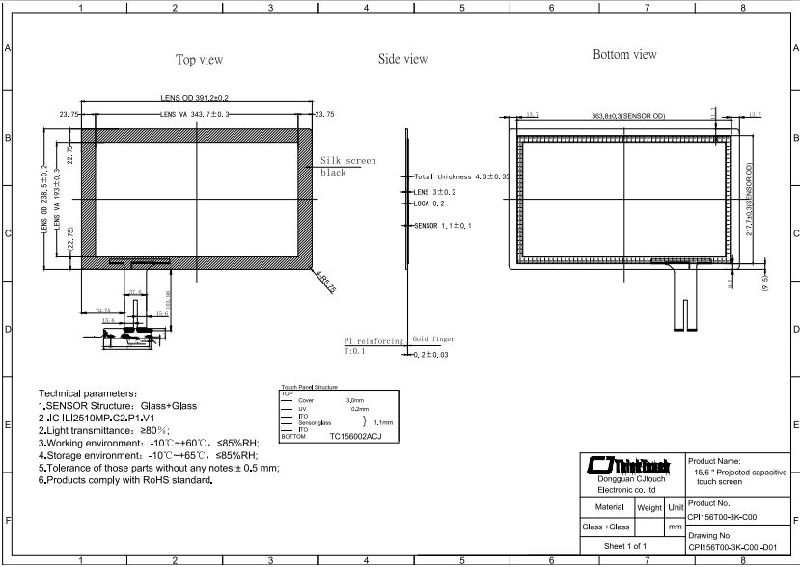 Cjtouch 15.6inch Multi Capacitive Touch Screen Panel with 3mm Glass Vandalproof Touch Panel