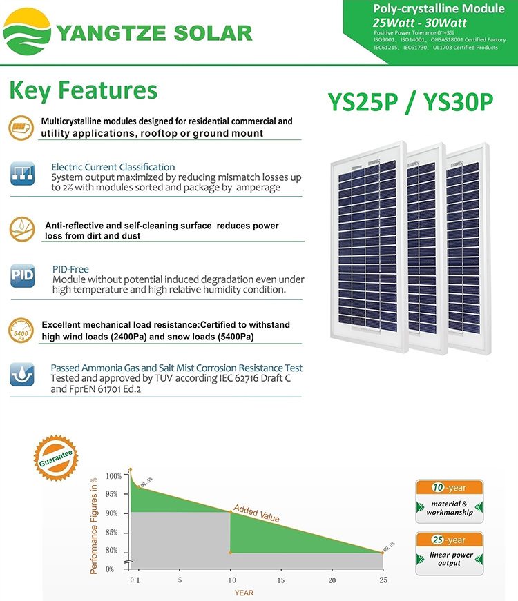 Popular 12V 30W Poly Pet Laminated Solar Panel