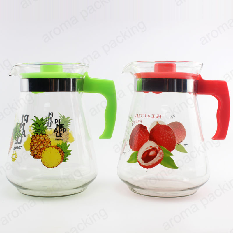 High Quality Logo Printed Clear Glass Kettle with Plastic Cover