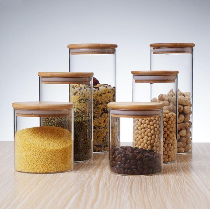 High Borosilicate Glass Airtight Canister Storage Jar Bamboo Lid Jar Candy Glass Jar