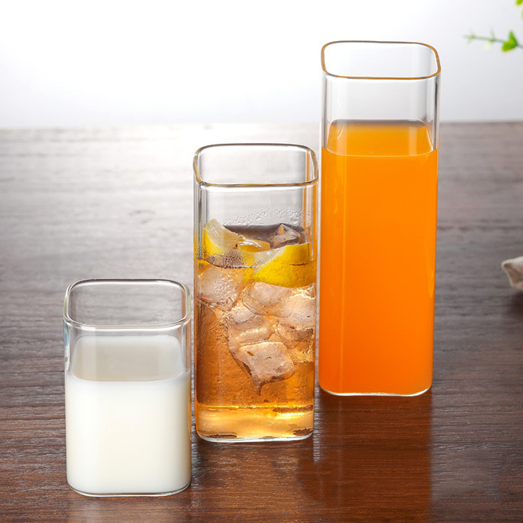 Heat Resistant Borosilicate Glass Milk Cup Glass Coffee Cup Juice Cup Square Glass Cup