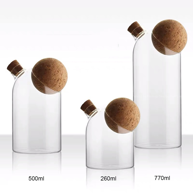 High Borosilicate Glass Storage Jar Clear Glass Canister with Cork Lid