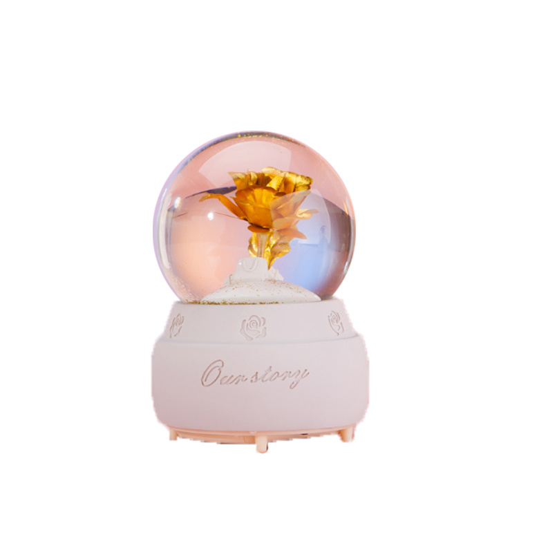 2019 Resin Golden Flower Shaped Glass Dome Snow Globe for Home Decoration