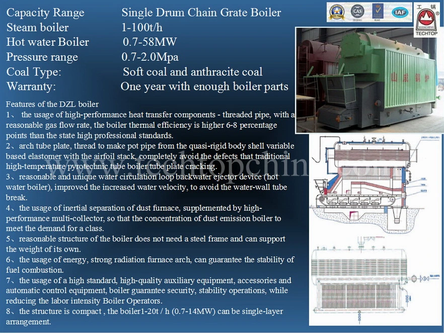 Automatic Dzl Travelling Grate Coal Fired Fire Tube Boiler