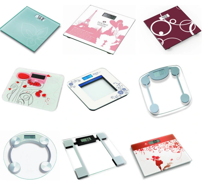 Customized ITO Bathroom Electronic Fat Body Weighing Scale Tempered Red Silk Printing Glass Panel