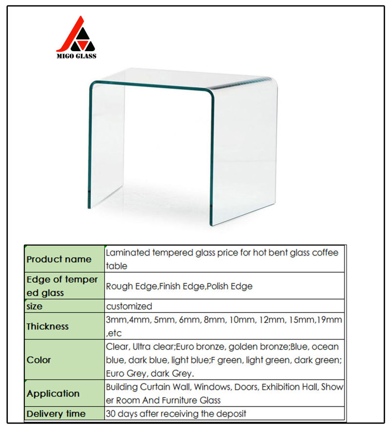 Laminated Tempered Glass Price for Hot Bent Glass Coffee Table