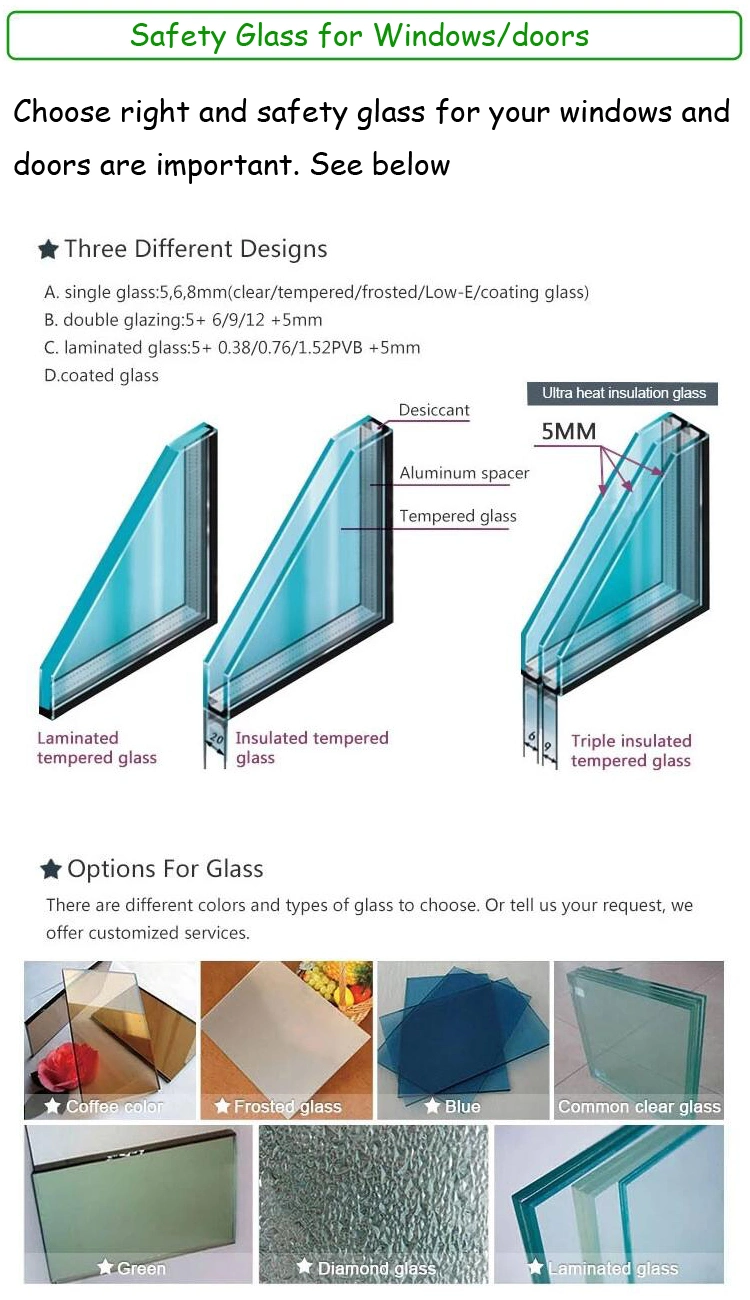PVC Hurricane Impact Glass Windows with Anti-Burglary Glass