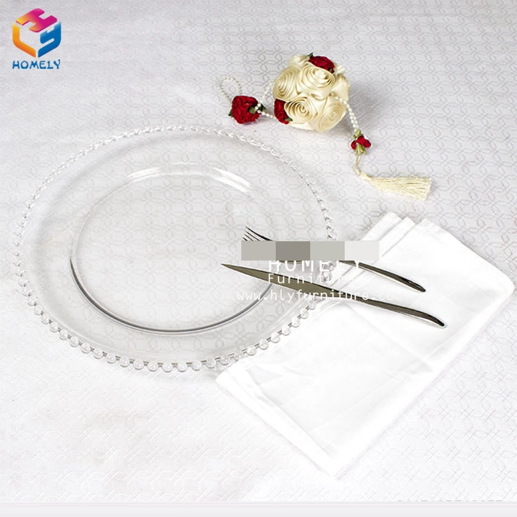 Hot Wedding Clear Pearl Beaded Glass Charger Plate/Round Glass Hotel Restaurant Serving Platter/Glass Underplate