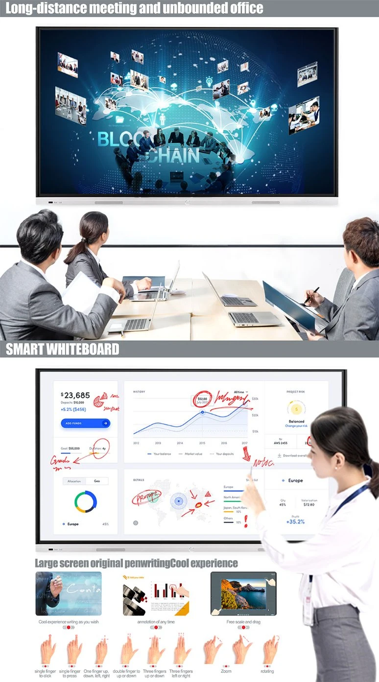 T6c65c Nesting Anti Glare Glass Infrared 20 Multi Touch LED Display UHD Smart Board Interactive Flat Panel 65 Inch