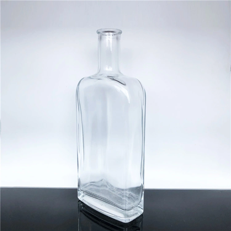 Flat Shape Empty 750ml Transparent Flat Vodka Whiskey Glass Bottle Liquor Bottle