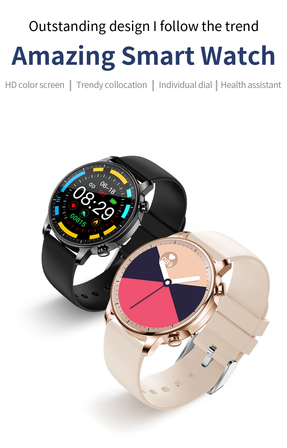 Silicone Smart Watch W29 Customized Smartwatch for Women Blood Oxygen Pressure Monitor Sleep Fitness Tracker Watch