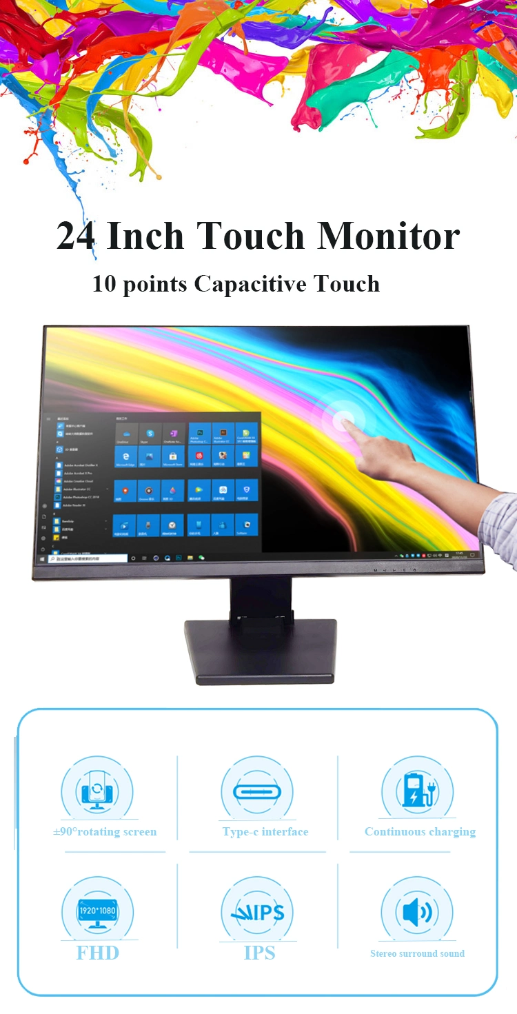 Glass Bezzel Capacitive LCD Monitor 24 Inch Learning Interactive Touchscreen Monitor