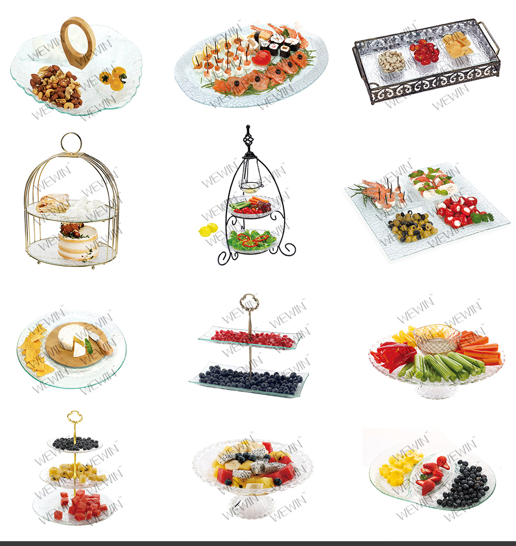 China Wholesales Mirror Glass Tray with Iron Rack Glassware Plates