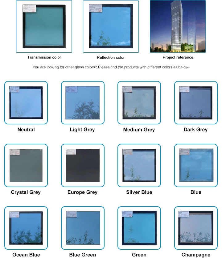 Blue Tinted Low E Reflective Heat Strengthened Insulated Glass