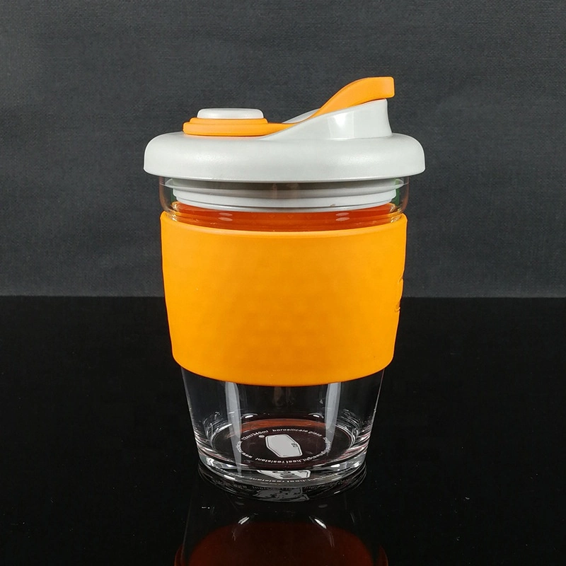 Glass Coffee Cup with Lid, Juice Cup with Silicon Cover, Glass Tea Cup with Silicon Cover