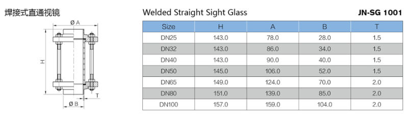 Stainless Steel Sanitary Welded Food Grade Sight Glass (JN-SG2006)