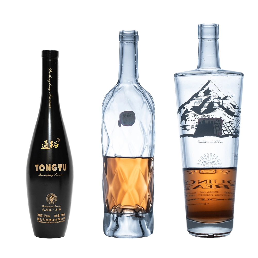 1L 1000ml Round Glass Bottle Spirits or Liquor Glass Bottle Clear Glass Bottle