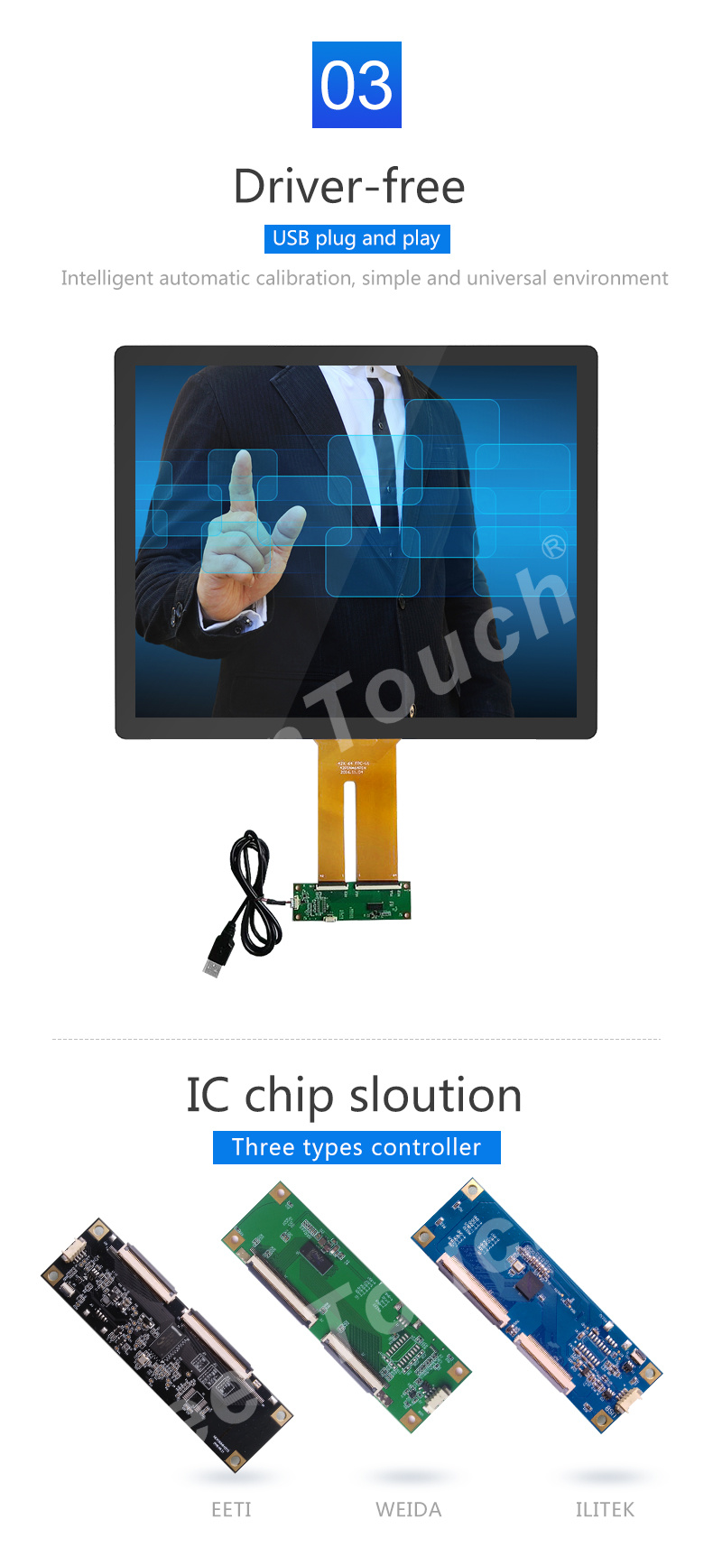 55 Inch Pcap Touch Panel Projected Capacitive Touch Screen Panel Touch Glass with Ilitek Eeti USB Controller