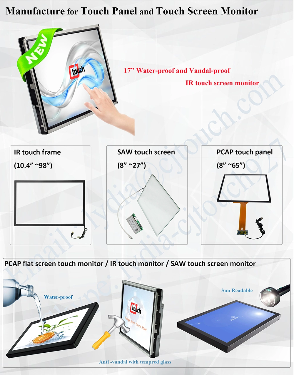 Cjtouch 15.6 Inch Tempered Glass Vandalproof Projected Capacitive Touch Monitor with USB