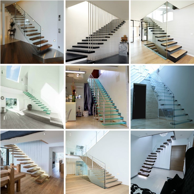 Modern Stair Floating Straight Stairs Interior Staircase Wood Staircase