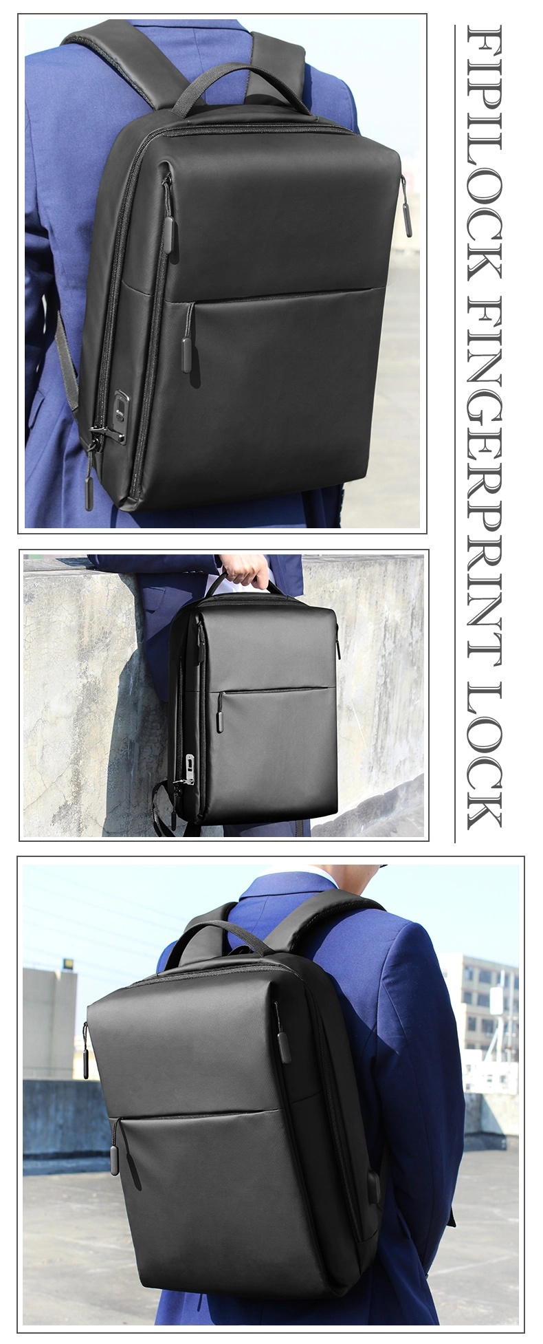 FL-V4 Classical Fingerprint Anti-Theft School Backpacks Fingerprint Lock Zipper Backpack with Fingerprint Lock